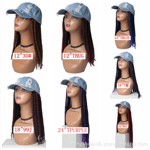 Hot Selling Long Synthetic Baseball hat  Wig with Braided Box Braids Wigs For Afro Women rWhite Hat Wig Adjustable